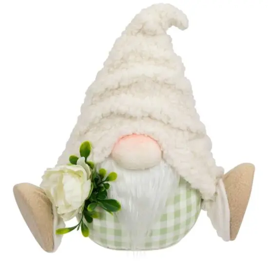 10.5" Plush Sitting Gnome with Flower Spring Figurine {1}