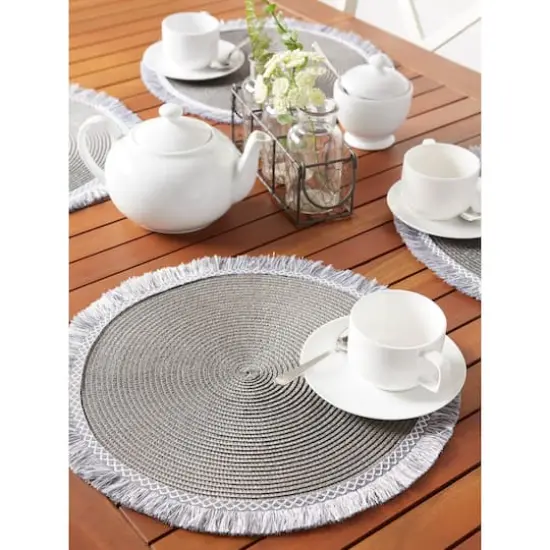 DII&reg; 15" Round Gray Fringed Placemat Set, 6ct. {5}