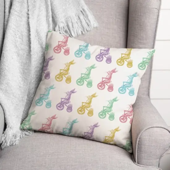 Pastel Bunnies on Bikes Easter Throw Pillow {3}