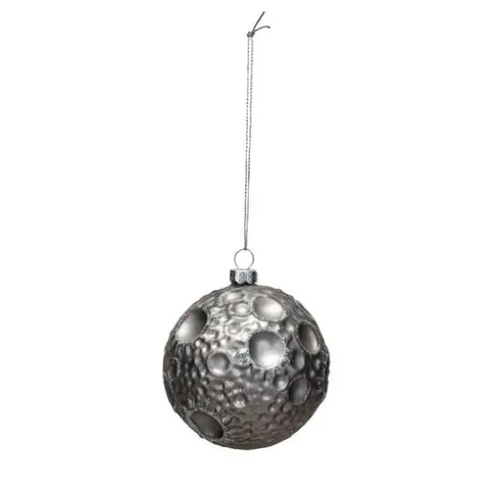 Hello Honey&reg; 2.75" Silver Round Glass Moon Ornament with Glitter {1}