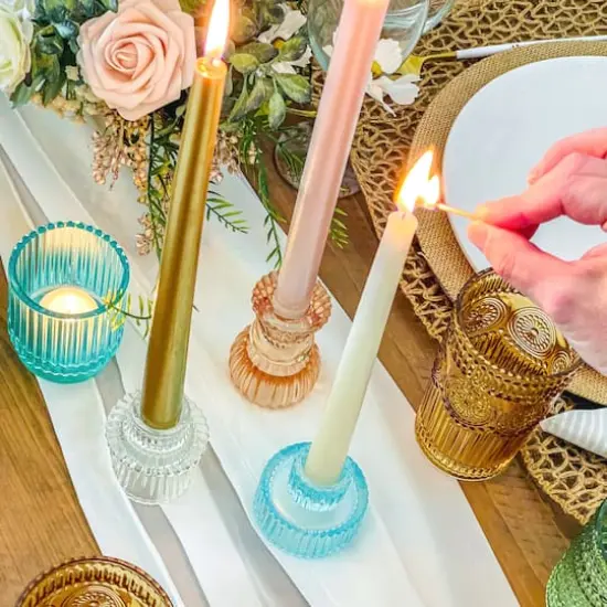 Kate Aspen&reg; Assorted Vintage Ribbed Rose Gold Pink Glass Candlestick Candle Holder Set {5}