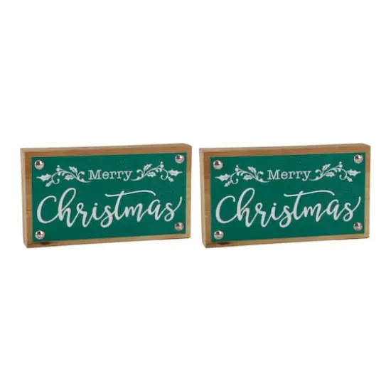 7" Green Merry Christmas Tabletop D&eacute;cor Sign Set {1}