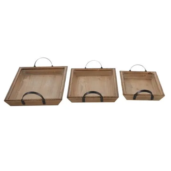 Brown Wood Coastal Style Tray Set {3}