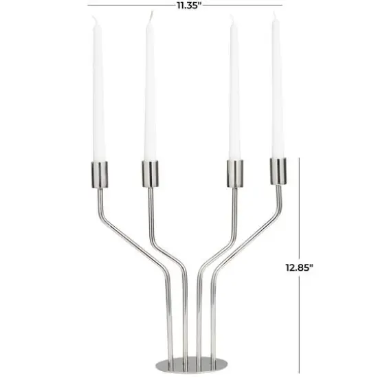 13" Silver Stainless Steel Abstract Angled Candelabra {7}