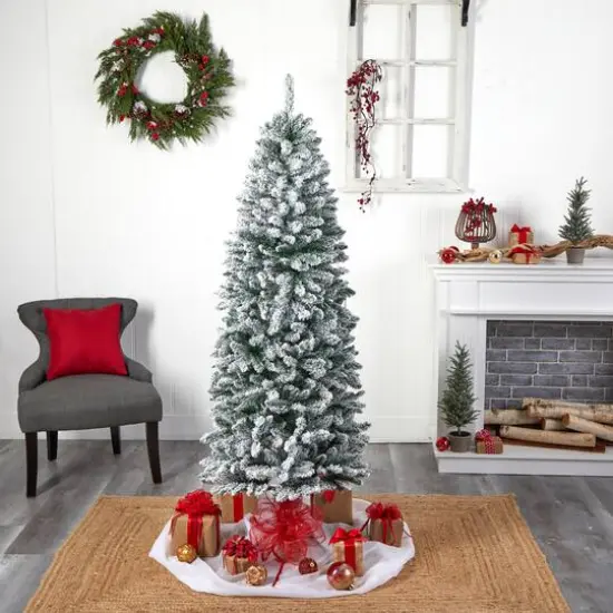 6ft. Unlit Slim Flocked Montreal Fir Artificial Christmas Tree {6}
