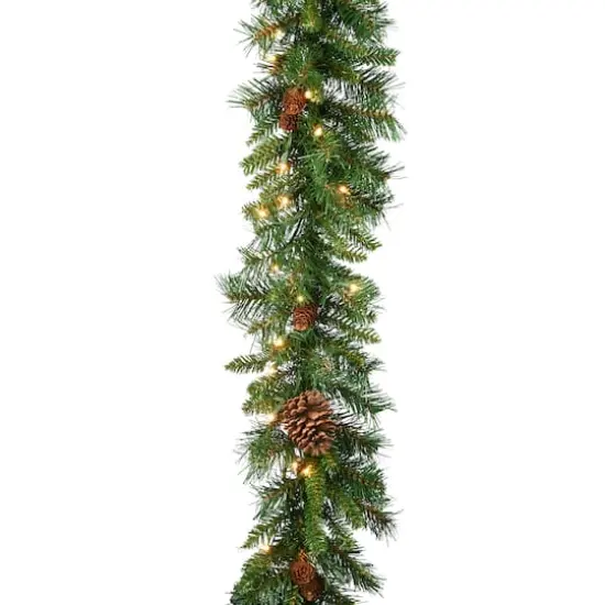 9' x 10" Pre-lit Pine Cone Artificial Christmas Garland with 50 Clear Lights-UL {1}