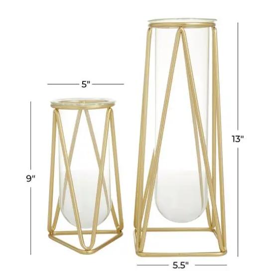 CosmoLiving by Cosmopolitan 9" Gold Modern Iron Vase Set {9}