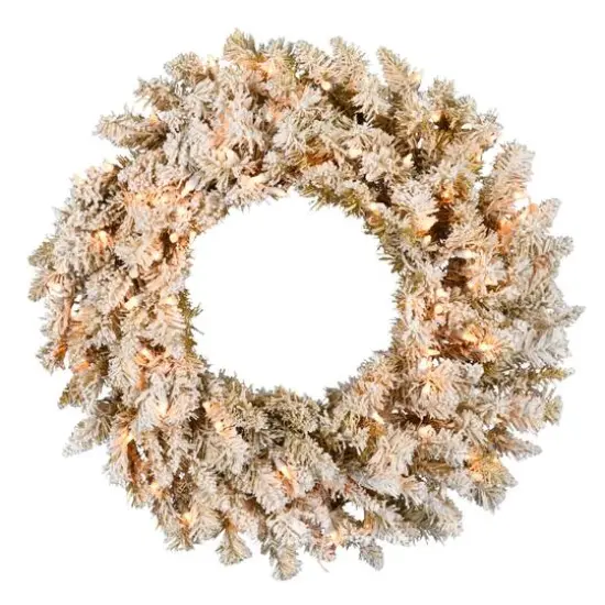 36" Clear Lights Frosted Gold Fir Artificial Christmas Wreath {1}