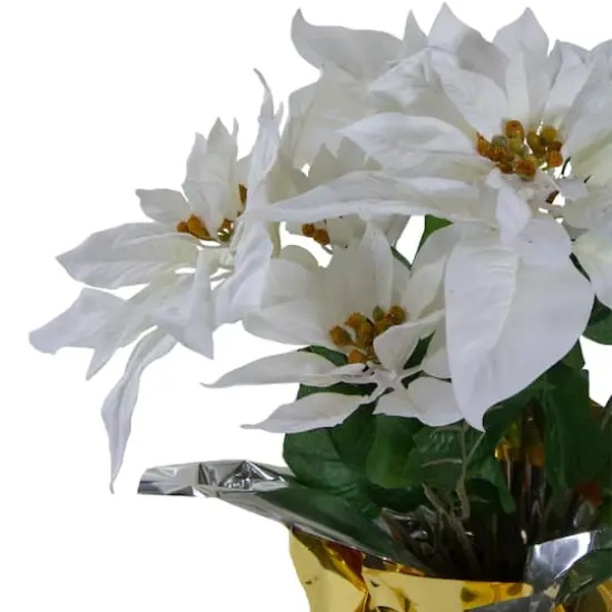 17" Potted White Poinsettia Christmas Arrangement {3}