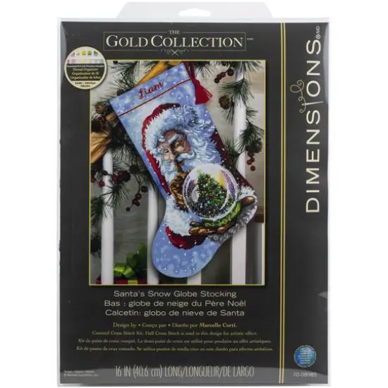 Dimensions&reg; Gold Collection Santa's Snowglobe Stocking Counted Cross Stitch Kit {1}