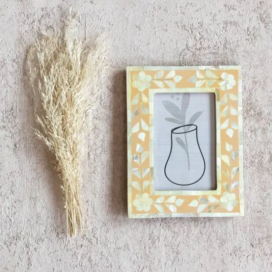 Hello Honey&reg; 4" x 6" Multicolor Floral Reclaimed MDF & Mother of Pearl Photo Frame {3}