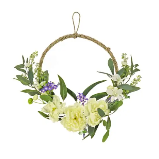 18" Spring Peony & Mini Blossoms Hoop Wreath {1}