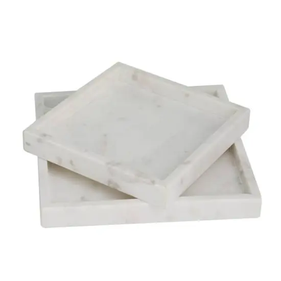 Modern Marble Tray with Raised Border Set White {3}
