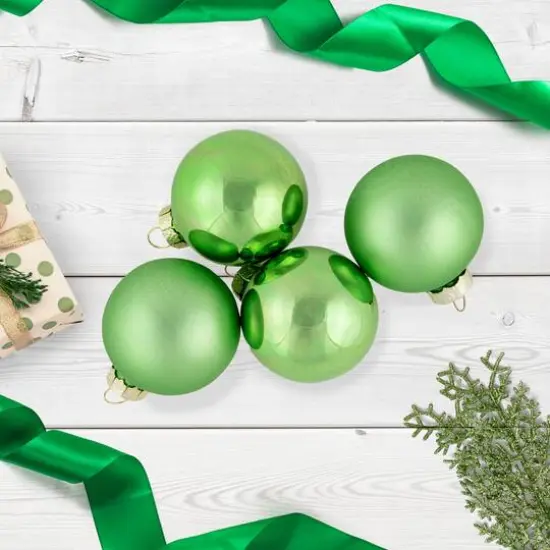 10ct. 2" Grass Green 2-Finish Glass Ball Ornaments {3}