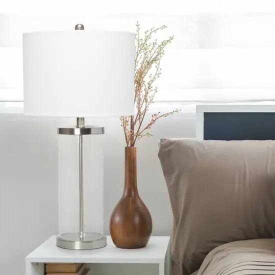 Lalia Home 27.5" Entrapped Glass Table Lamp with White Fabric Shade Brushed Nickel and White {6}
