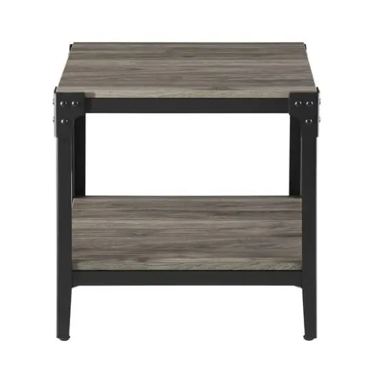 Walker Edison Slate Gray Angle Iron Rustic Wood Side Table Set {4}