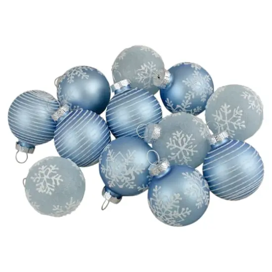 12ct. 2" Light Blue Glitter Textured Glass Ball Ornaments {1}