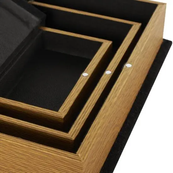 Black Velvet Textured Decorative Book Box with Gold Page Detailing, 3ct. {5}