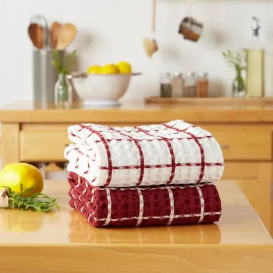 DII&reg; Windowpane Oversized Washed Waffle Dishtowels, 2ct. Barn Red {6}