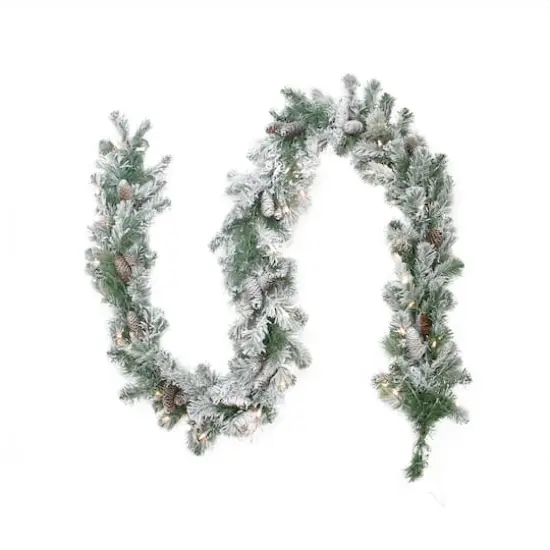 9ft. Pre-Lit Flocked Victoria Pine Christmas Garland {1}