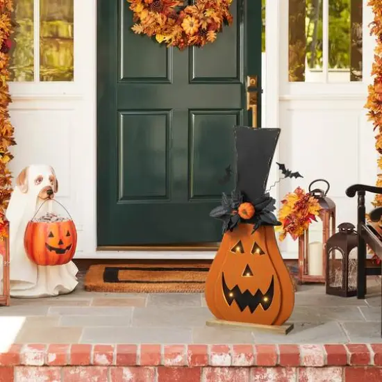 Glitzhome&reg; 30" Halloween Lighted Wood Floral Jack-O'-Lantern Porch D&eacute;cor with Timer {4}