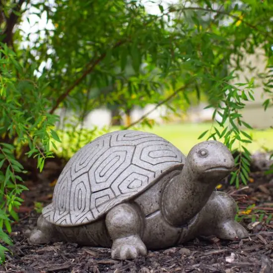 11.75" Polished Gray Turtle Outdoor Garden Statue {3}