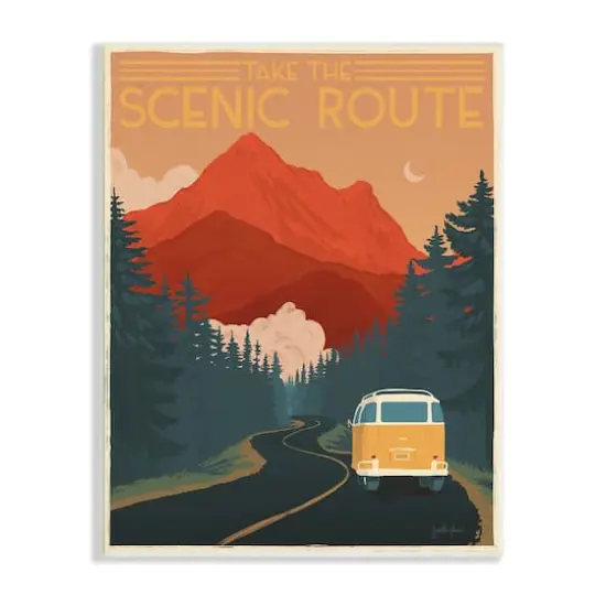 Stupell Industries Take the Scenic Route Phrase Retro Mountain Travel Wall Plaque {1}