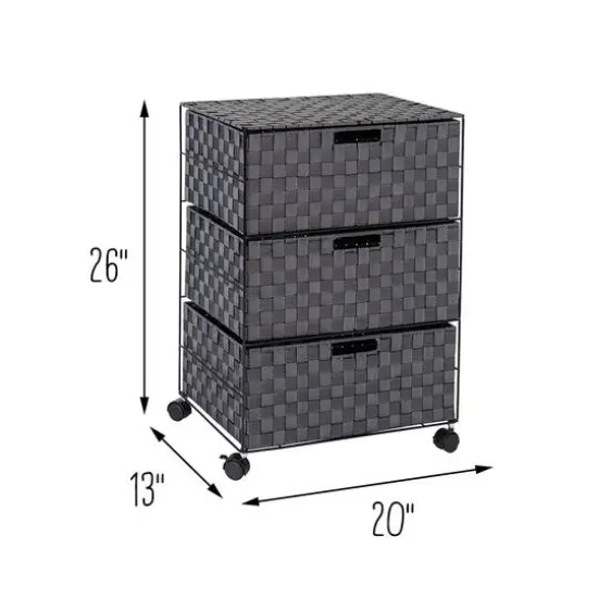 Honey Can Do 26" Black Three-Drawer Woven Home Office Organizer with Wheels {10}