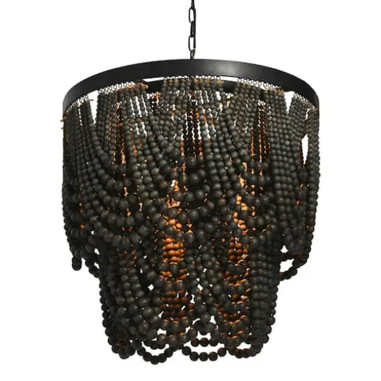 Hello Honey&reg; 27.5" 2-Tier Draped Wood Bead Chandelier Black {9}