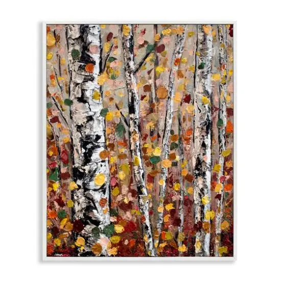 Stupell Industries Autumn Birch Trees Abstract Leaves Framed Giclee Art White {1}