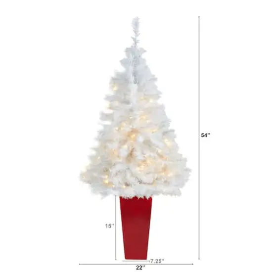 4.5ft. Pre-Lit White Artificial Christmas Tree in Red Planter, Clear LED Lights {5}