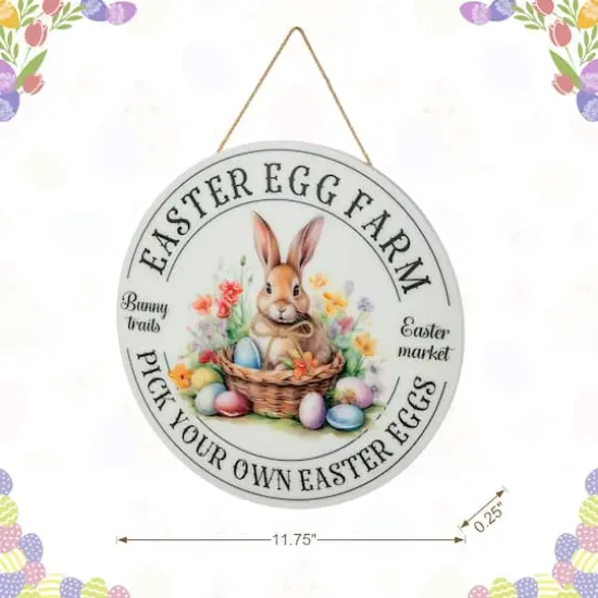 Glitzhome&reg; 11.75" Easter Bunny Round Wall or Door Hanger {4}