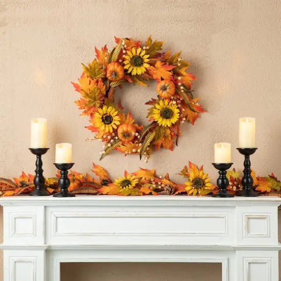 Glitzhome&reg; 6ft. Fall Maple Leaf & Sunflower Garland {4}