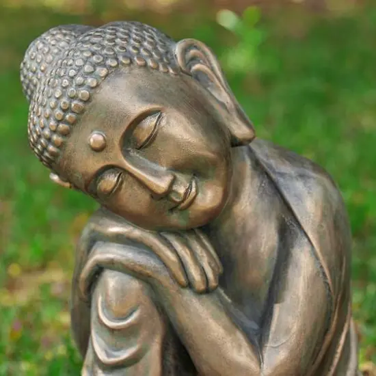 Glitzhome&reg; 18" Faux Bronze Resting Buddha Garden Statue {8}