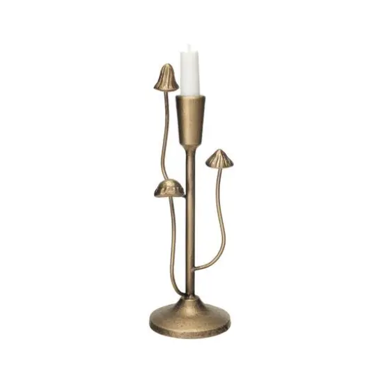 Hello Honey&reg; 11" Antique Gold Mushroom Metal Taper Candle Holder {5}