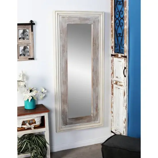 59" White Farmhouse Wood Wall Mirror {9}