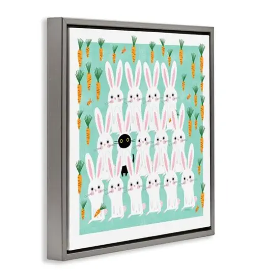 Stupell Industries Cat Mixed with Bunnies Floater Framed Art Gray {4}