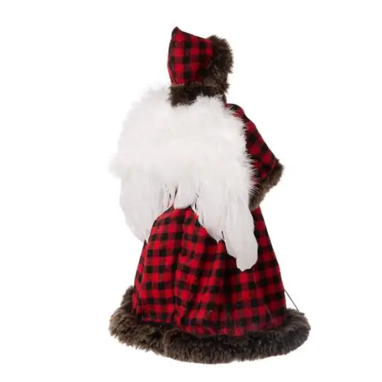 Glitzhome&reg; 16" Red Plaid Faux Fur Angel Tree Topper {9}