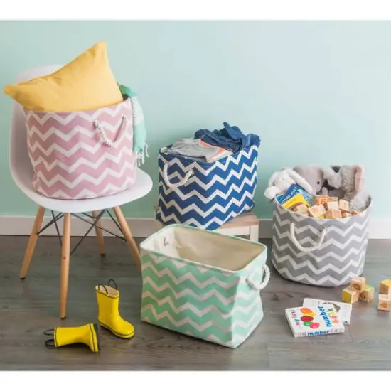 DII&reg; 15" Round Chevron Fabric Bin Rose {4}