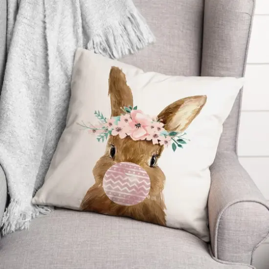 Easter Bunny Bubblegum 18" x 18" Throw Pillow {3}