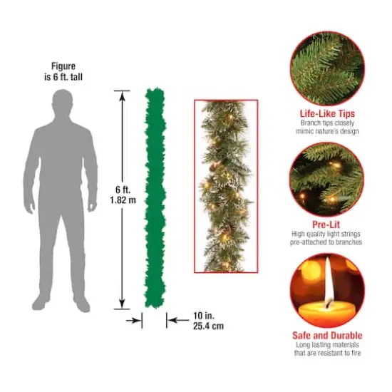 6' x 10" Pre-lit Glittery Bristle&reg; Pine Artificial Christmas Garland with Cones & 50 Battery Operated Soft White LED Lights {5}