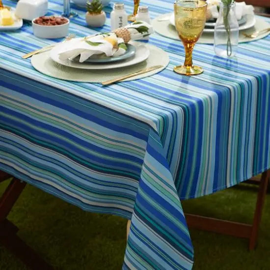 DII&reg; Blue Ocean Stripe Print Outdoor Tablecloth with Zipper, 60x120 {6}