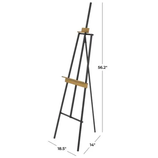 56.25" Black Metal Painter's Inspired 3-Tier Display Easel with Gold Accents {7}