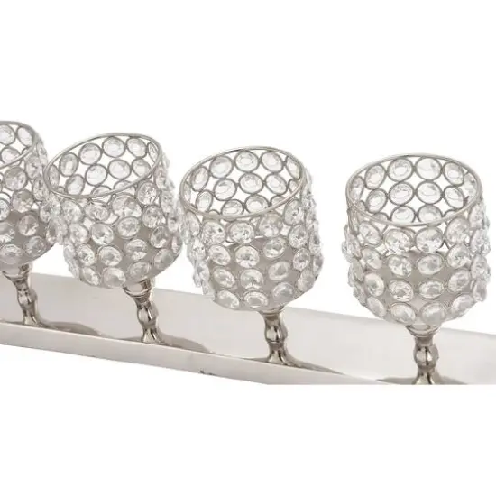 Silver Aluminum Glam Candle Holder, 6" x 21" x 3" {4}