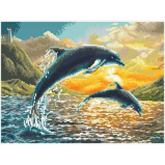 Diamond Dotz&reg; Intermediate Dolphin Sunset Pre-Framed Diamond Painting Kit {3}
