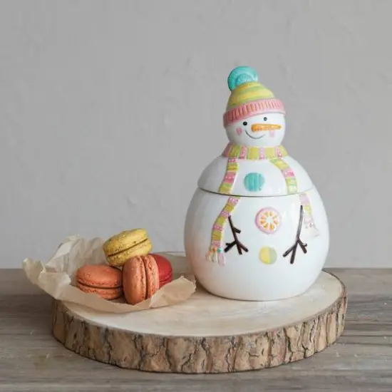 Hello Honey&reg; 9" Multicolor Snowman Stoneware Cookie Jar {3}