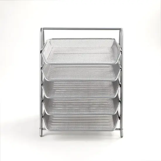 Mind Reader Desk Organizer with 5 Sliding Trays Silver {5}