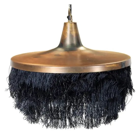 Hello Honey&reg; 16" Charcoal Metal Pendant Light with Fringe {10}