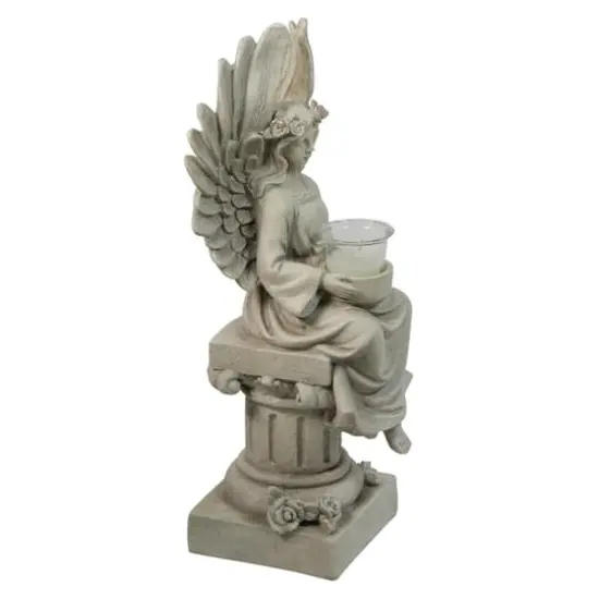 17" Peaceful Angel Sitting on a Pedestal Candle Holder Statue {3}