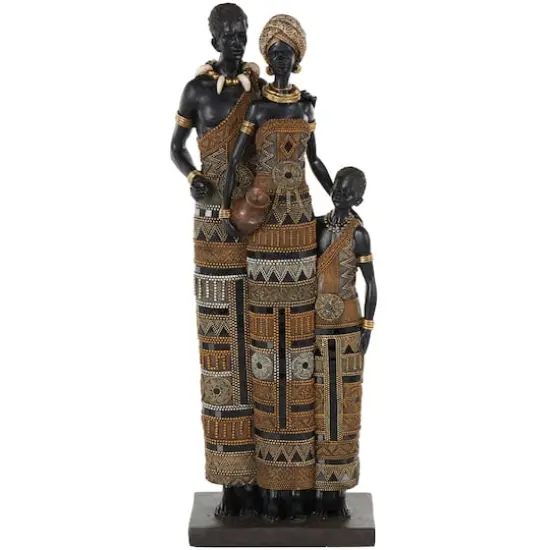 23" Family Tall African Decorative Sculpture with Gold Jewels {1}